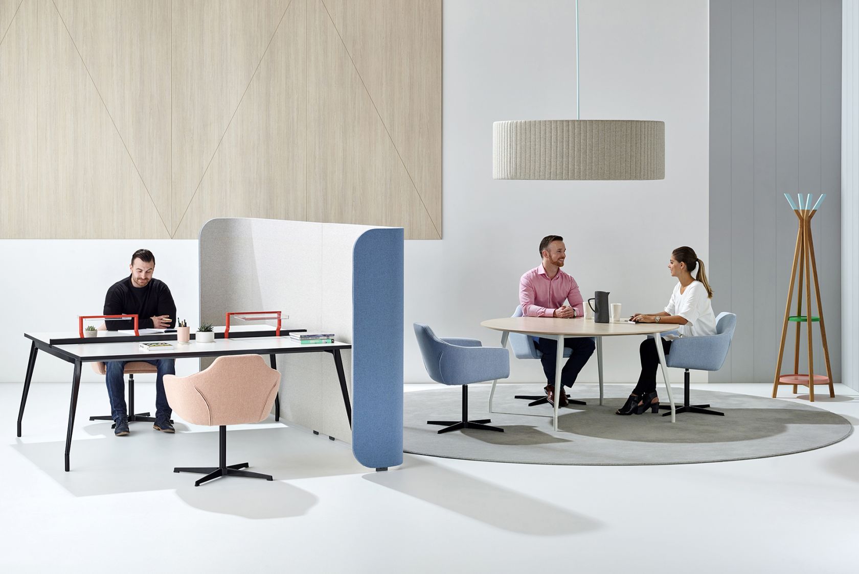 Aire Collection, Baffle Light, Focus, Palomino Chair and TP