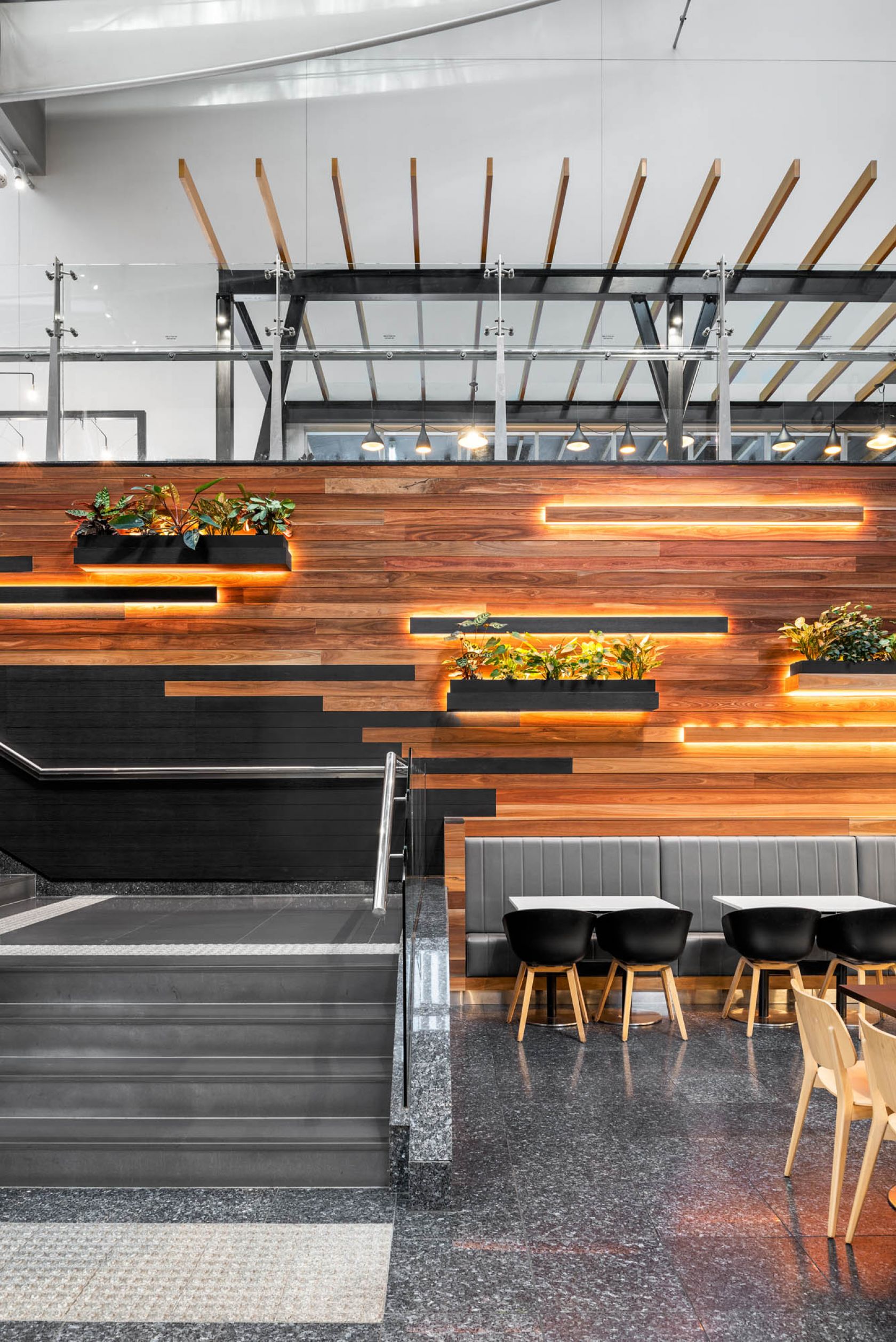 600 bourke street timber feature wall with lighting
