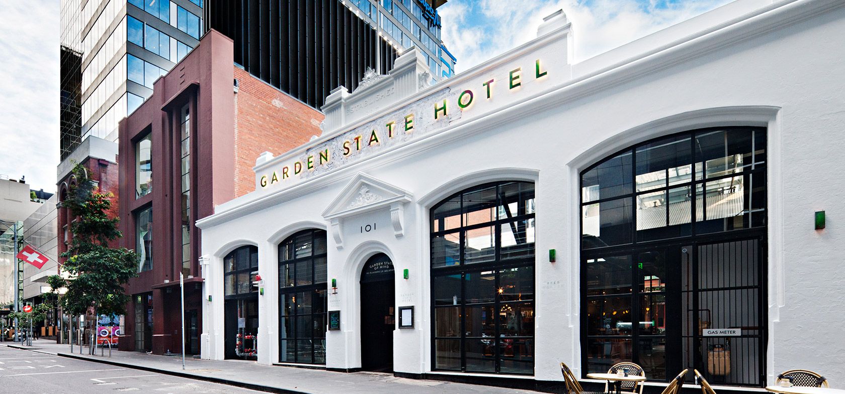 Garden State Hotel White Exterior Building Facade Flinders Lane Melbourne