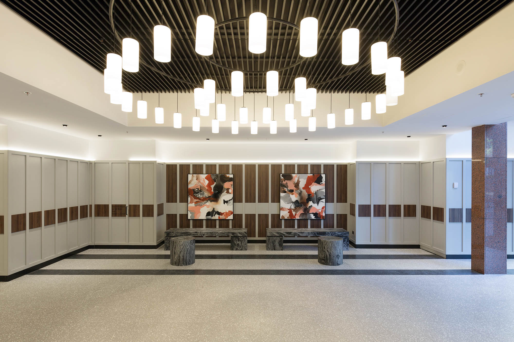 quay west sydney lobby with feature ceiling light pendant