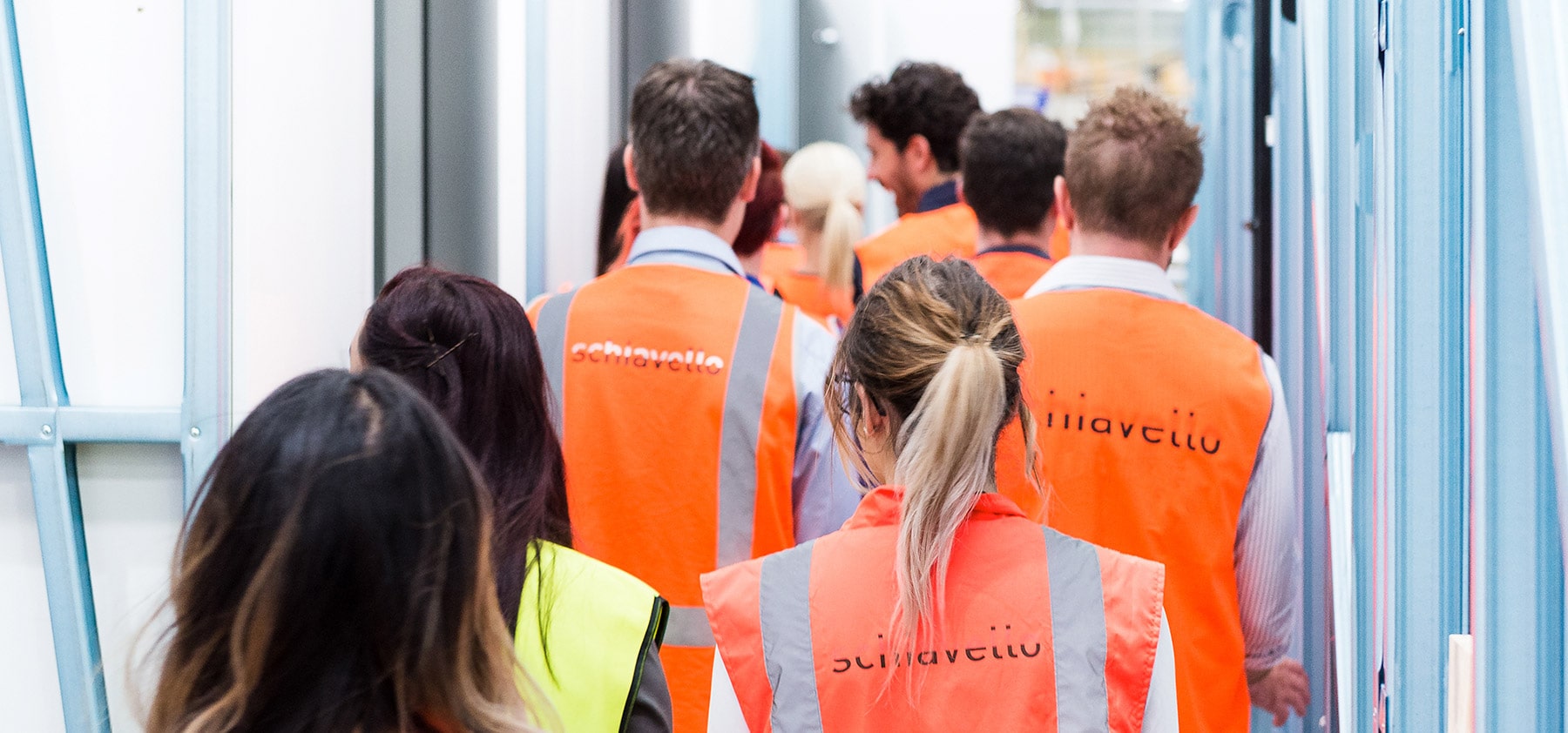 schiavello employees with schiavello logo on high visibility clothing