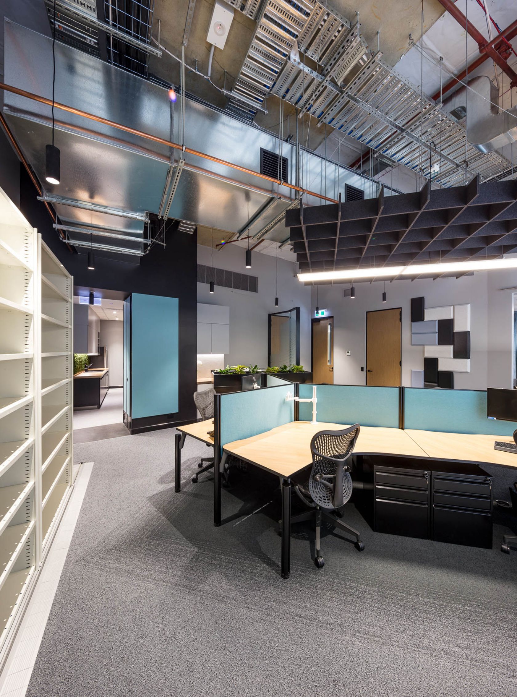 cbus office fitout workstations with blue partitions