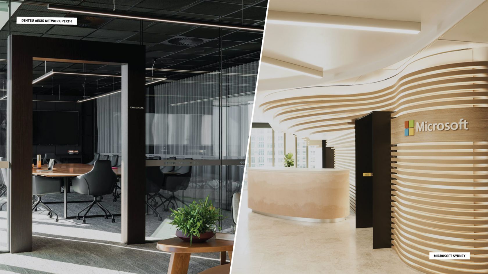 dentsu aegis office on left hand side of image and microsoft office on right hand side of image