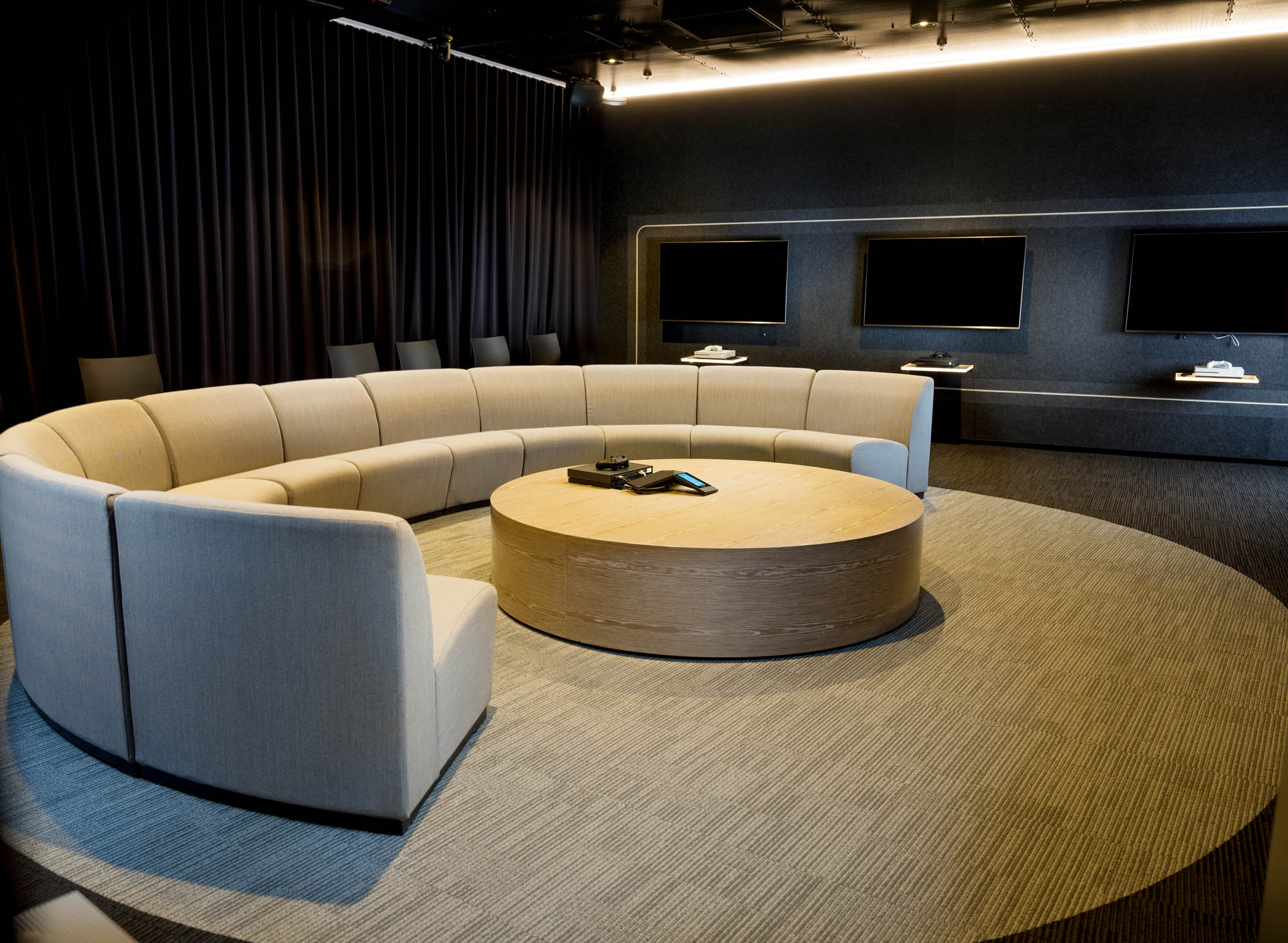 microsoft xbox interior fitout sofa couch curved tv gaming acoustic 