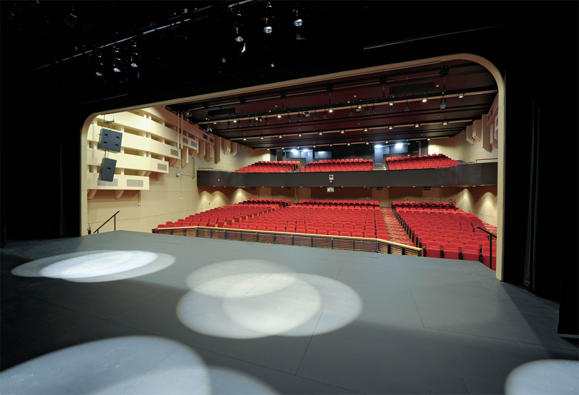 griffith duncan theatre education interior nsw university stage spotlight seats red