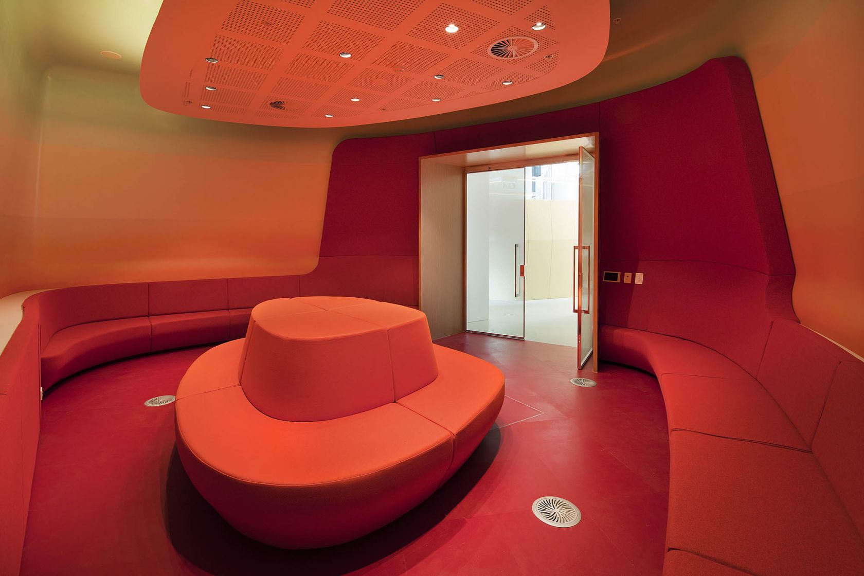 medibank melbourne fitout red lounge