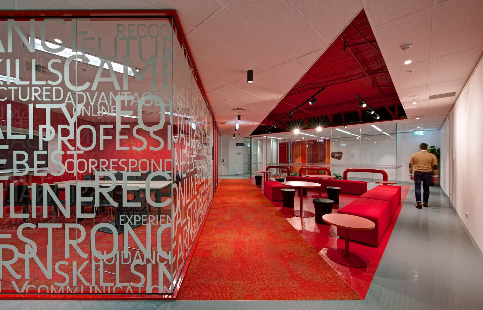 study group melbourne education graphic wall glass red feature ceiling fitout