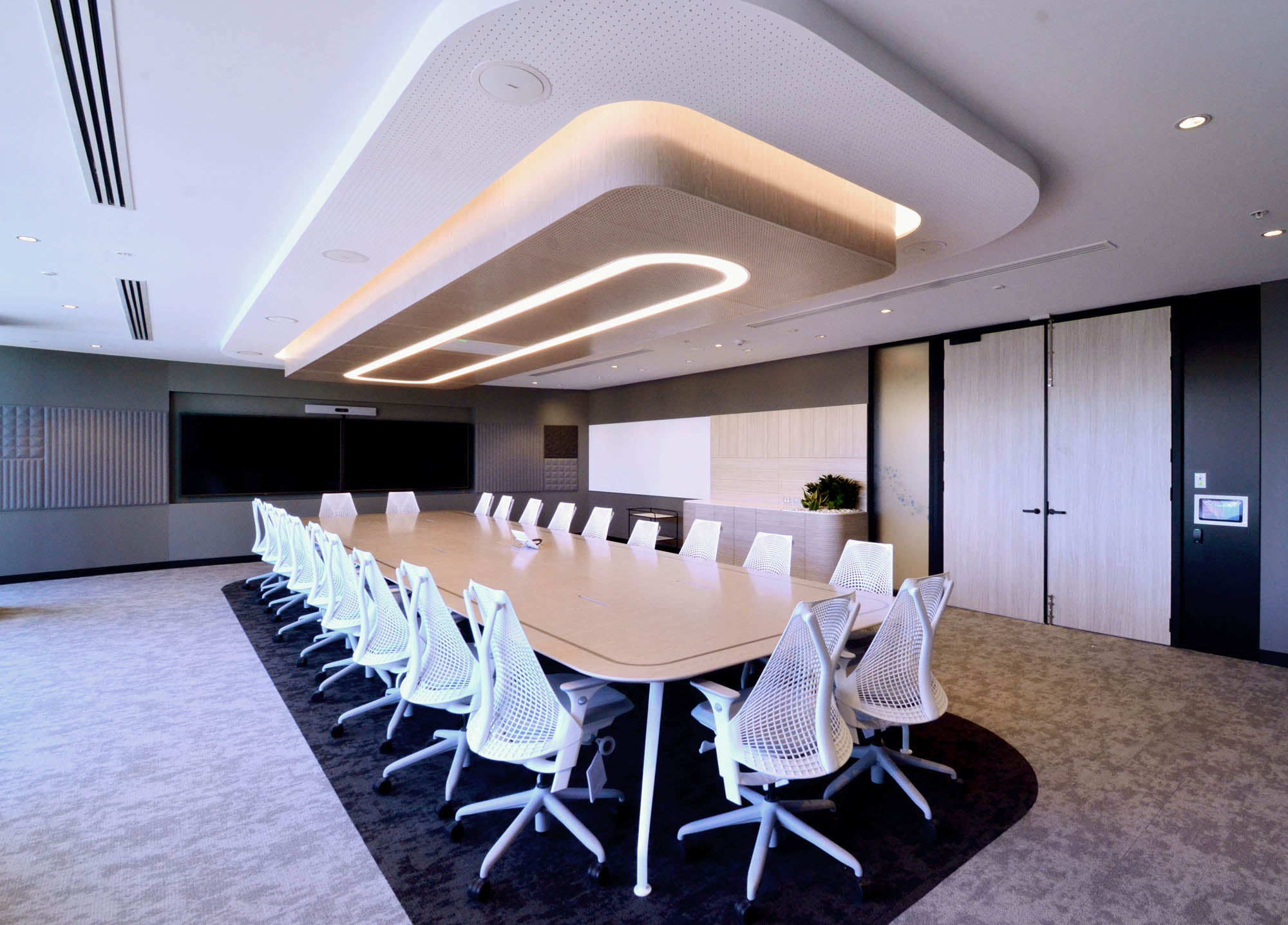 727 Collins St office boardroom timber bulkhead led lighting