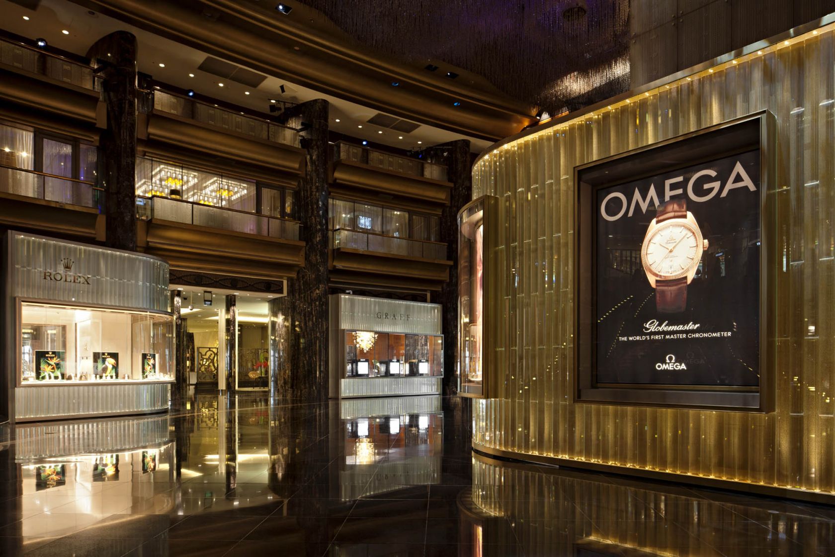 crown casino melbourne atrium lobby feature wall panel omega