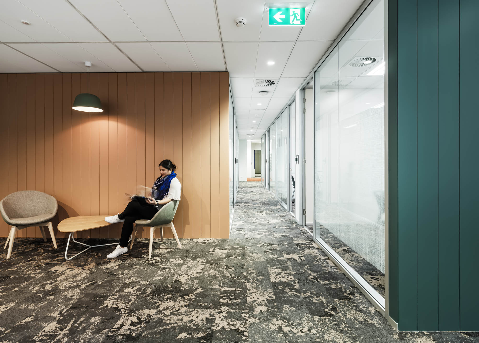 Australian Hearing Hub Macquarie University Sydney education fitout waiting area reception seating meeting rooms 