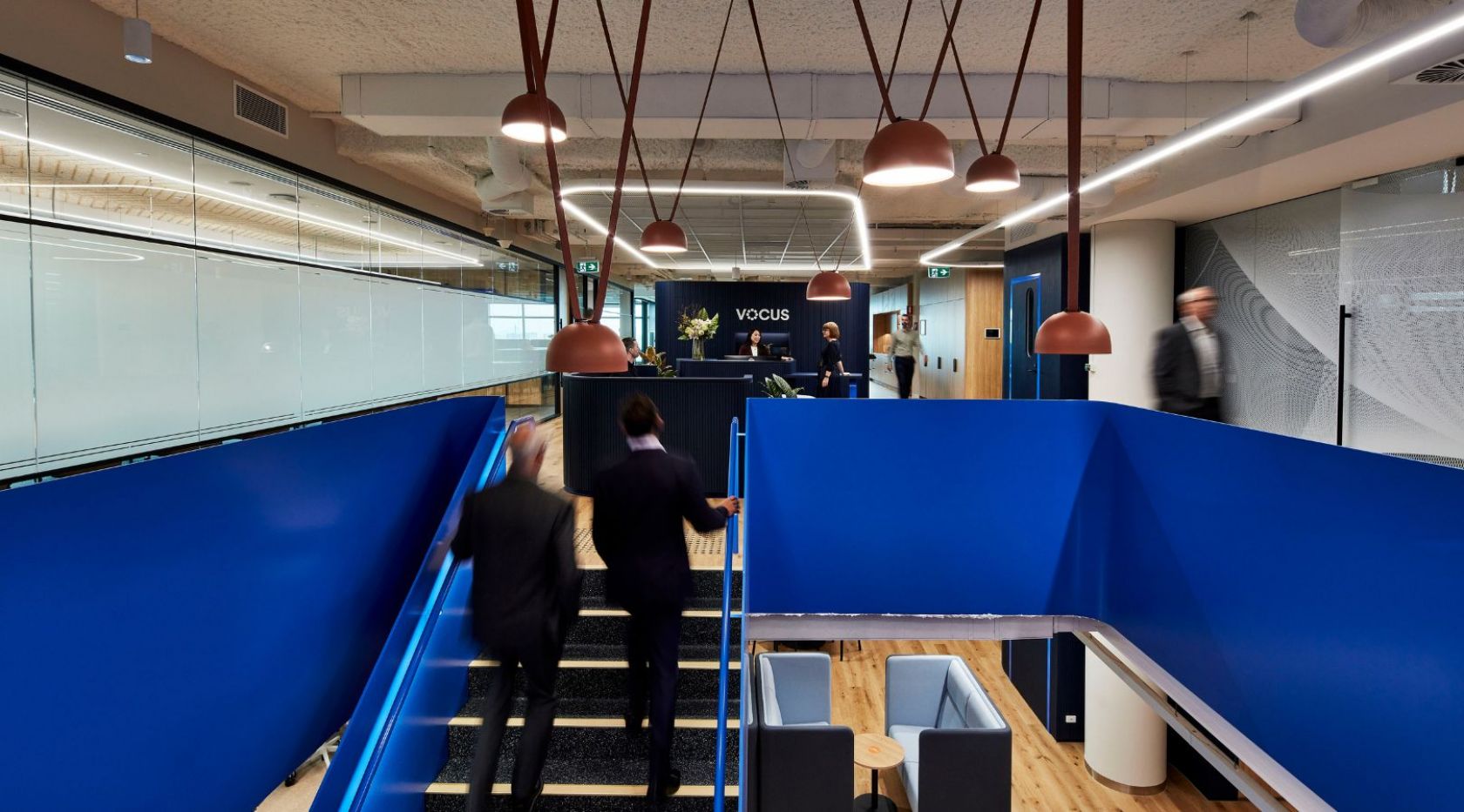 vocus sydney nsw fitout design blue staircase second floor schiavello construction