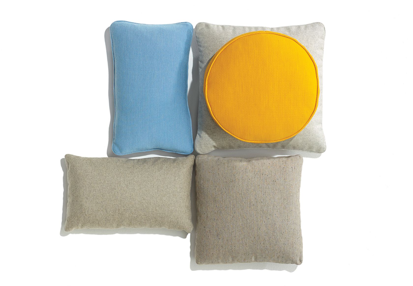 Scatter Platter Cushions Collection grey blue and yellow