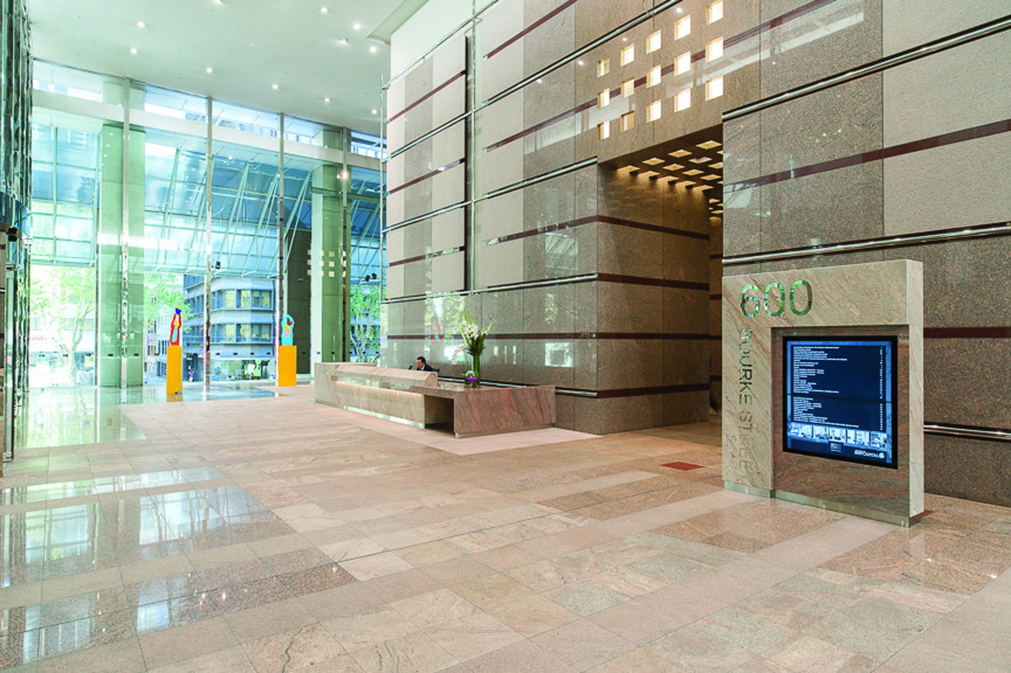 bourke place melbourne fitout ground floor lobby stone reception 
