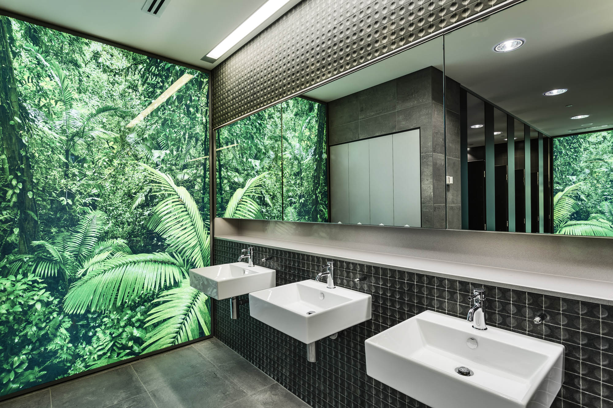 321 kent street sydney end of trip sink vanity green art wall mirror tiles textured fitout upgrade