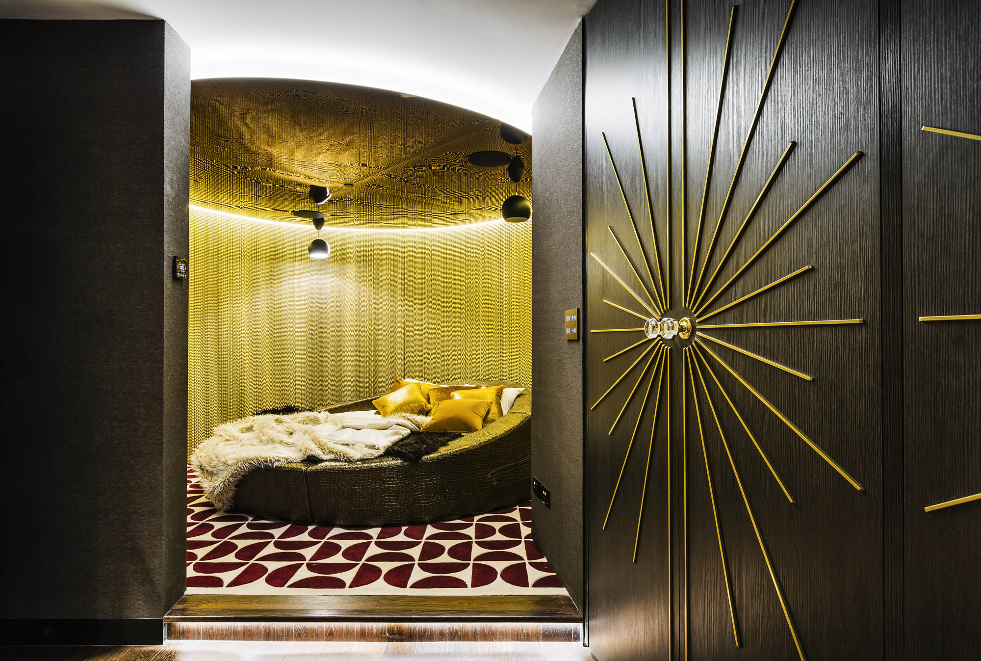 studios at the star sydney hotels design and construct nsw 70s glam bedroom gold glitter retro gold velvet daybed