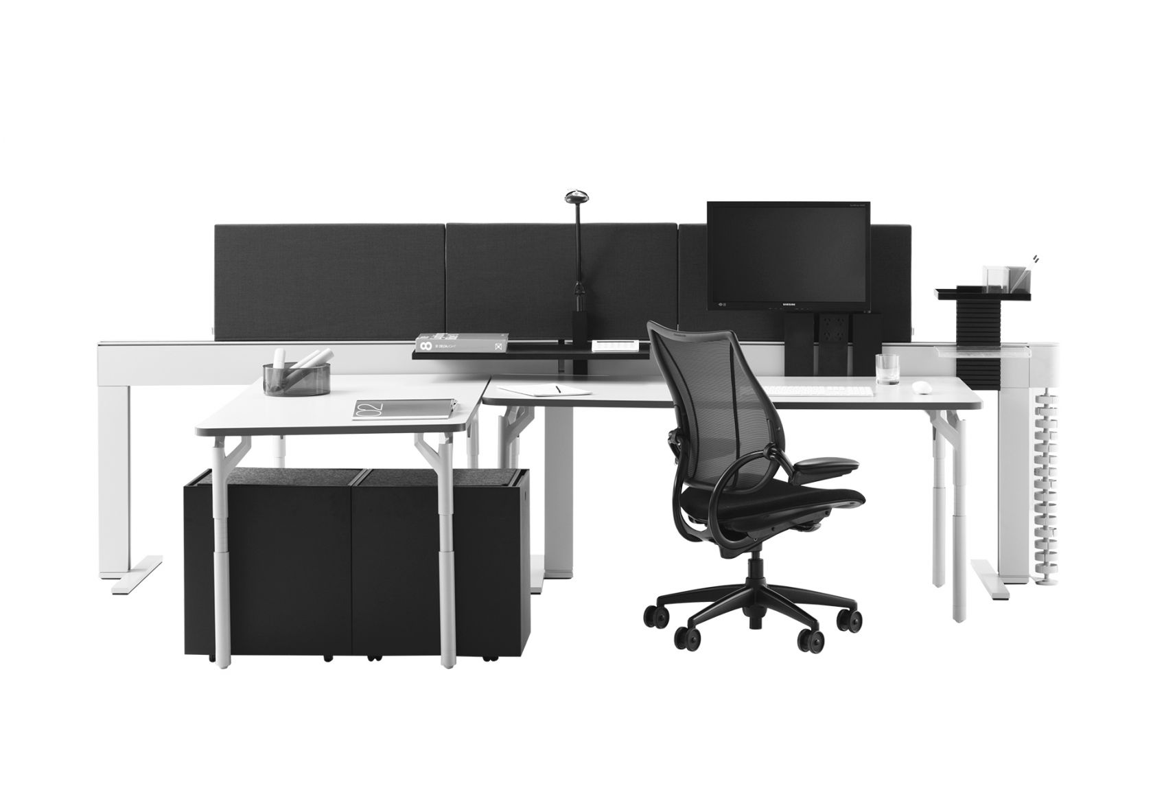 Climate Workstation, Diffrient World Task Chair and Storage Box
