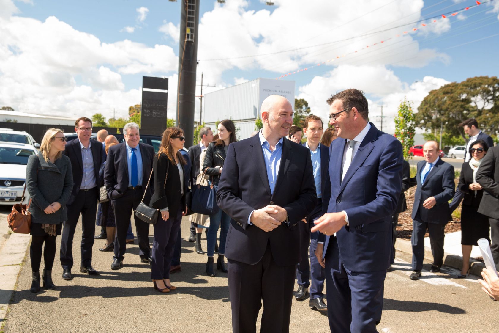 peter schiavello standing with premier daniel andrews m-city monash development turning of soil ceremony