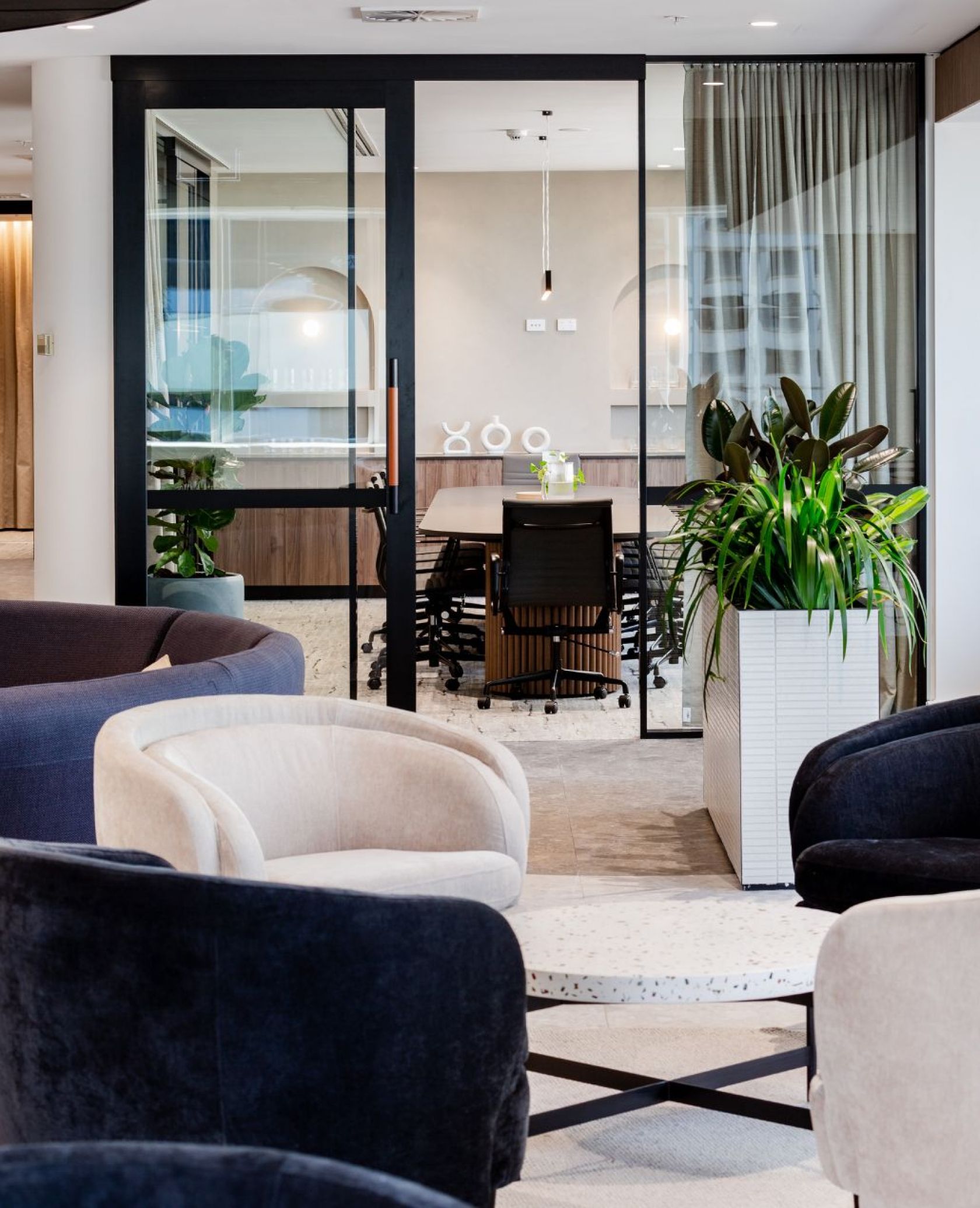 investa spec suites market street level 18 office fitout sydney schiavello construction portrait lounge chairs 