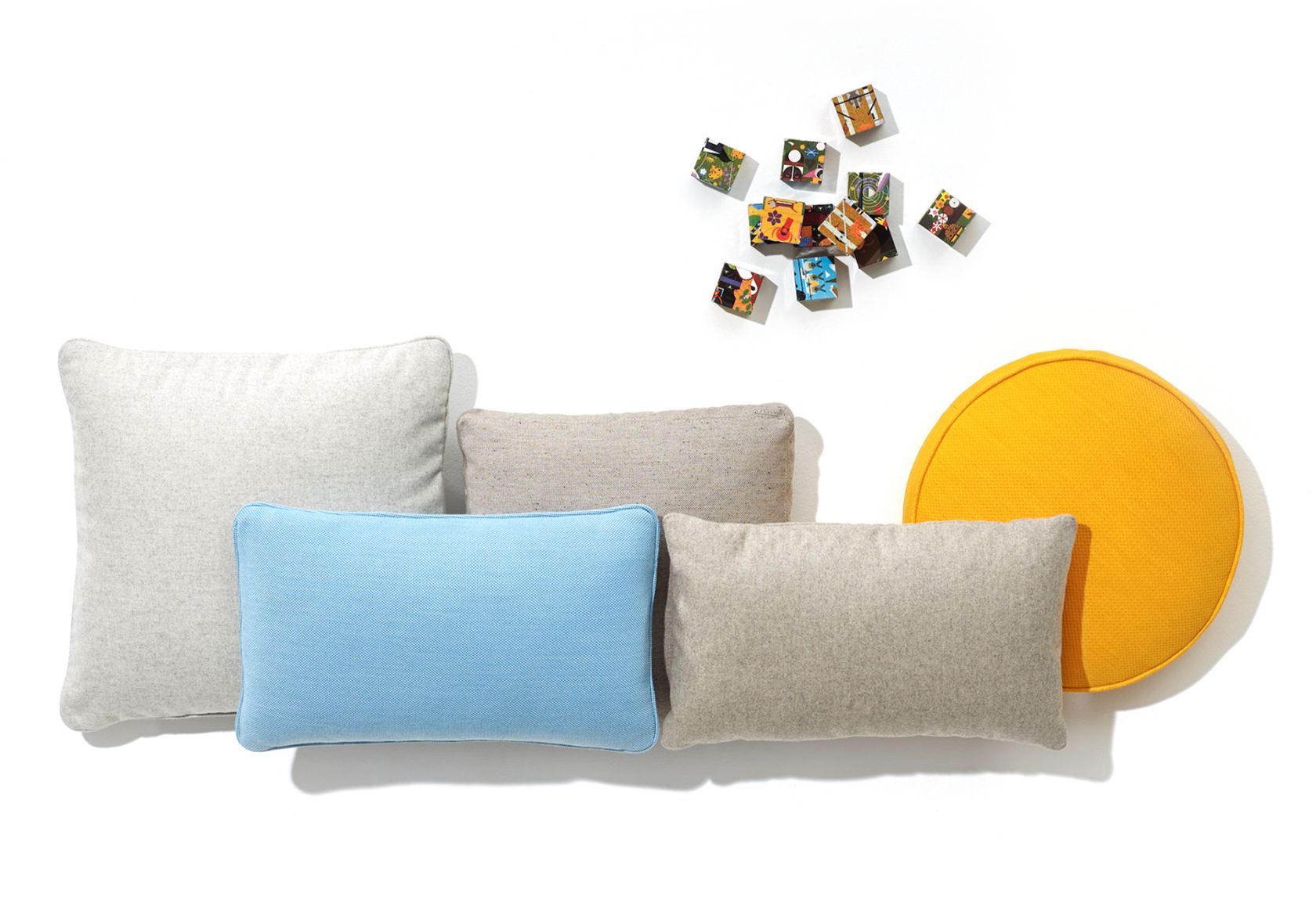 Scatter Platter Cushions Collection grey blue and yellow 2