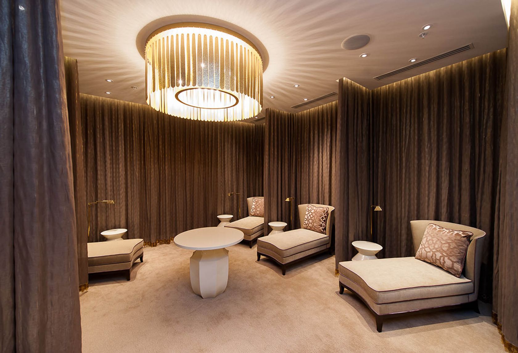 crown casino spa waiting room chandelier curtains lounge