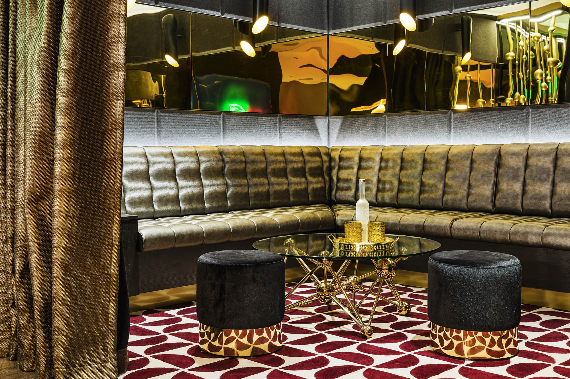 studios at the star sydney hotels design and construct nsw 70s glam mirrored walls neon lights ottomans gold