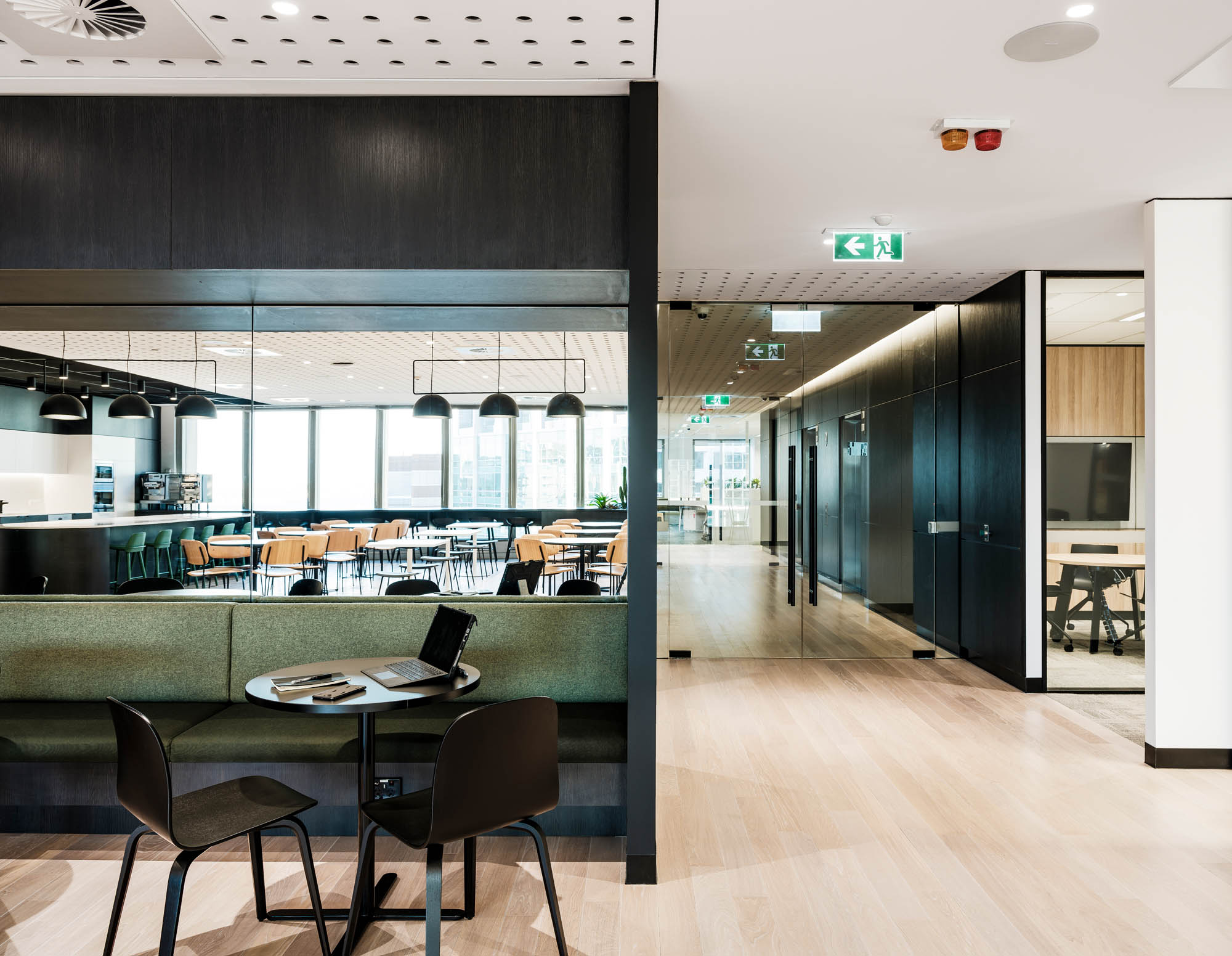 light timber boardroom table and office chairs broadspectrum office