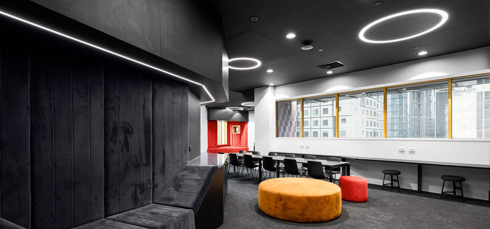 RMIT University School of Fashion and Textiles Building with fabric colour lounge seating