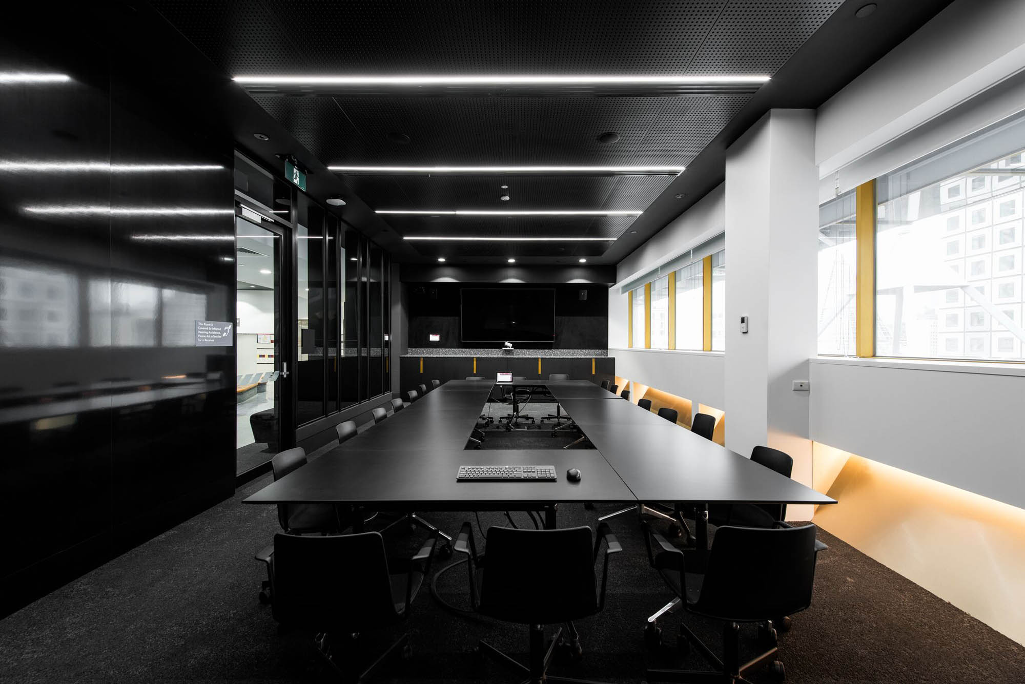 Black boardroom table in RMIT University School of Fashion and Textiles Building