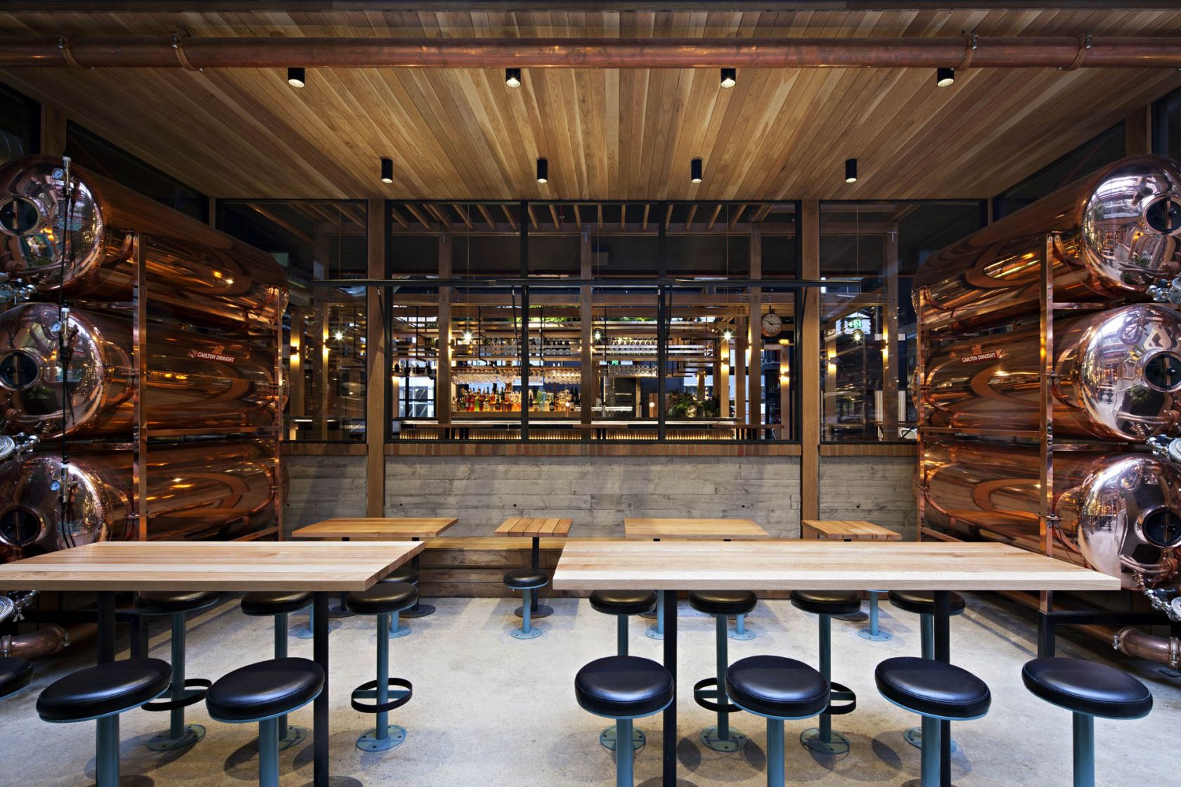 garden state hotel melbourne fitout bar timber feature ceiling