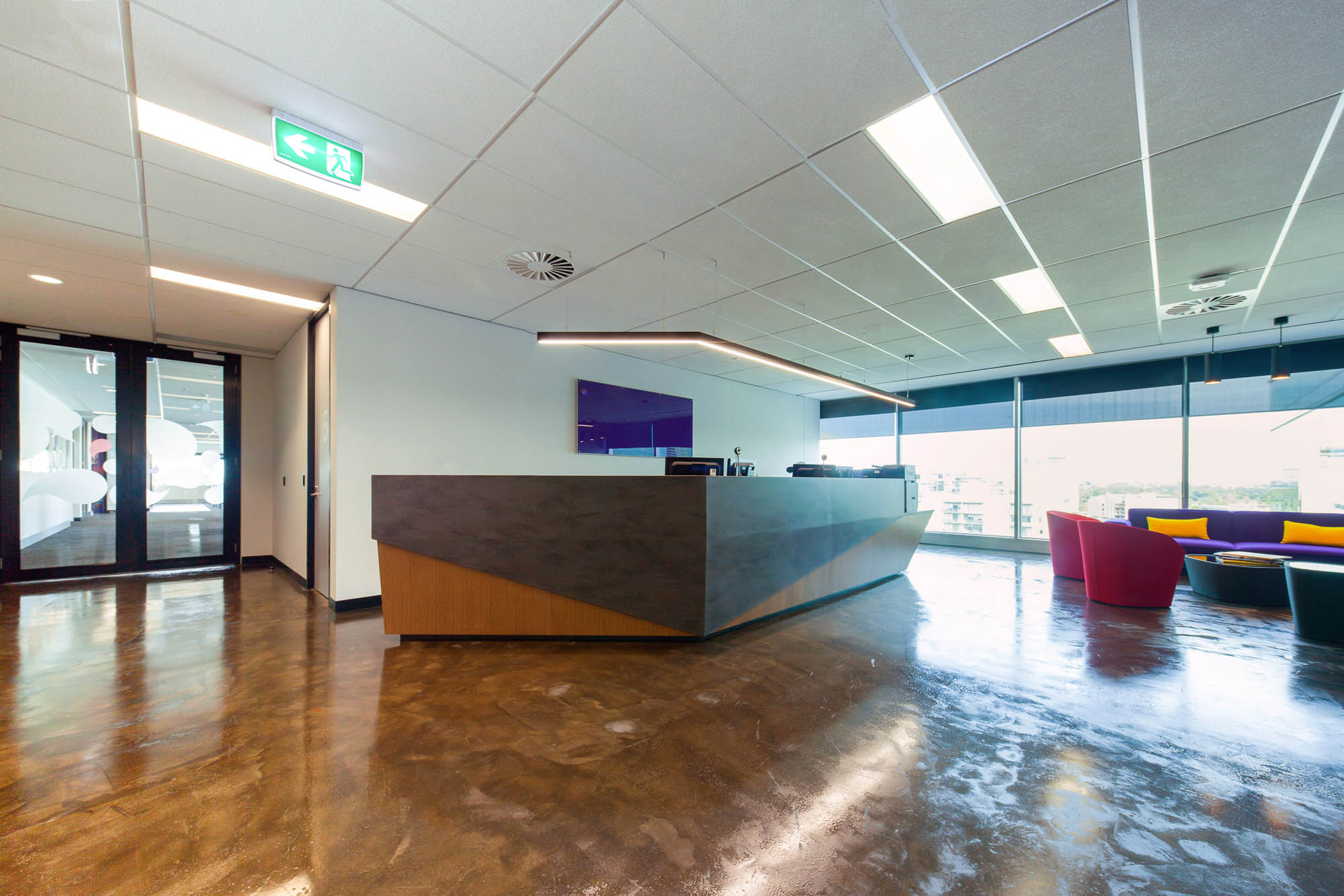 mondelez melbourne office fitout reception polished concrete 