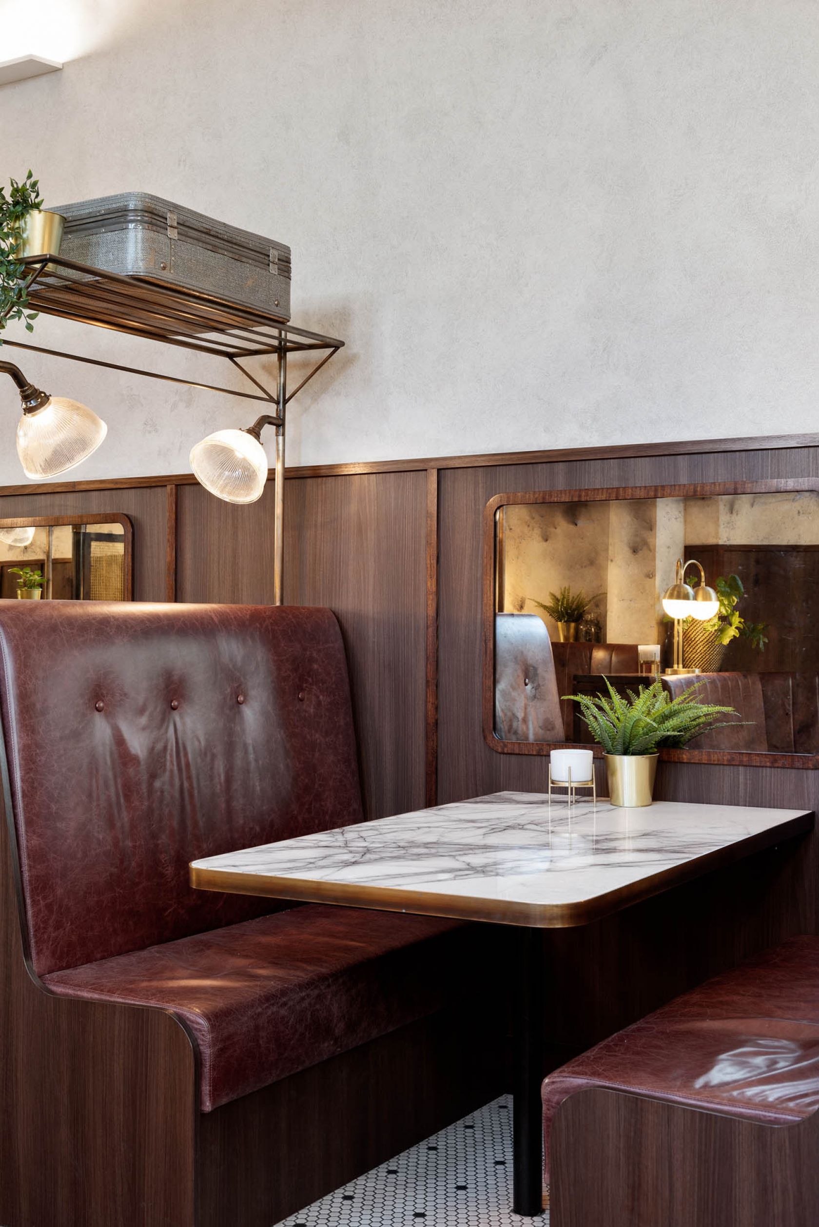 Clocks fitout flinders restaurant bar diner booth leather seating 