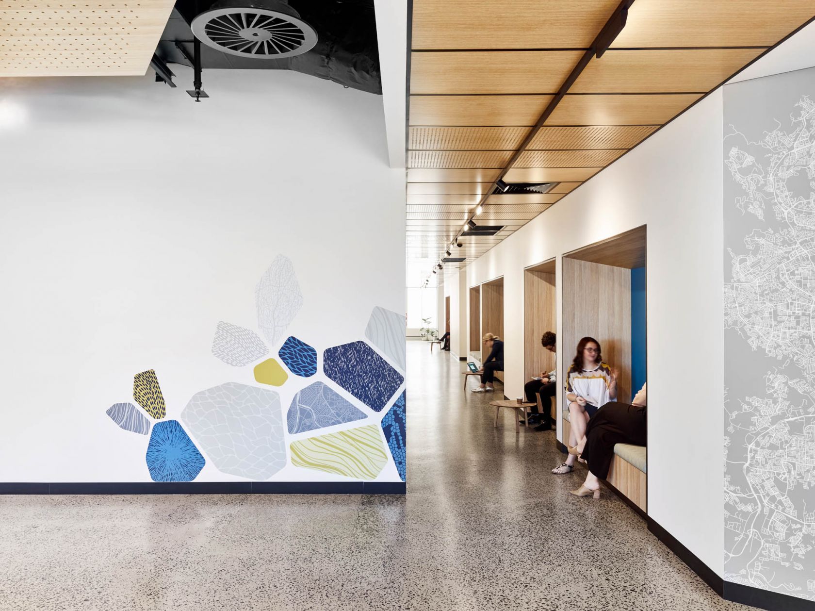 interior fitout federation university australia campus brisbane blue wall graphic