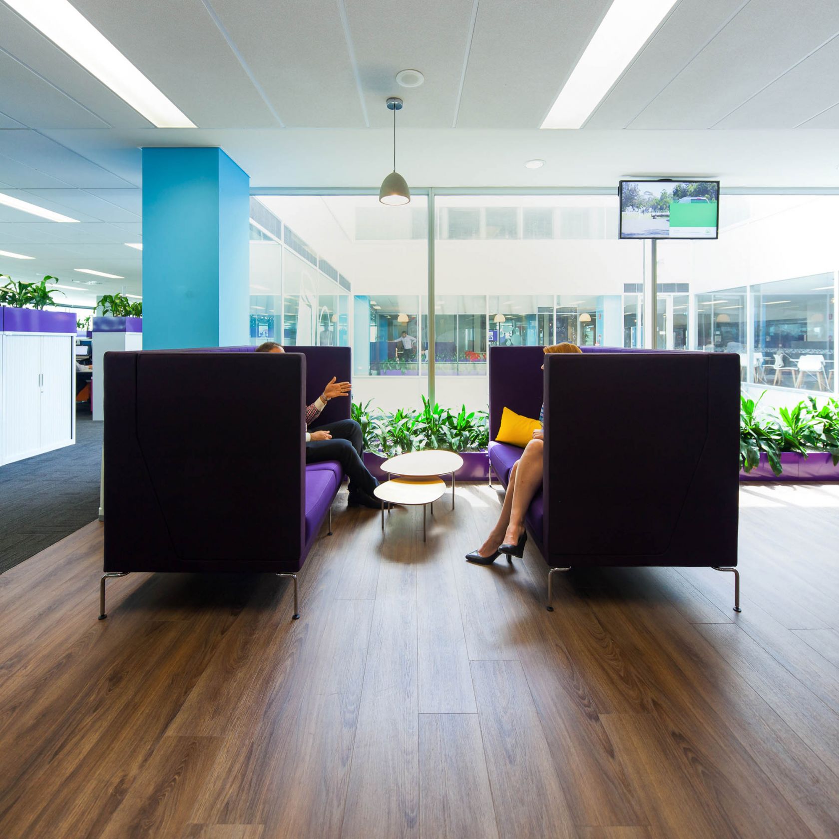 mondelez melbourne office fitout timber seating booth 