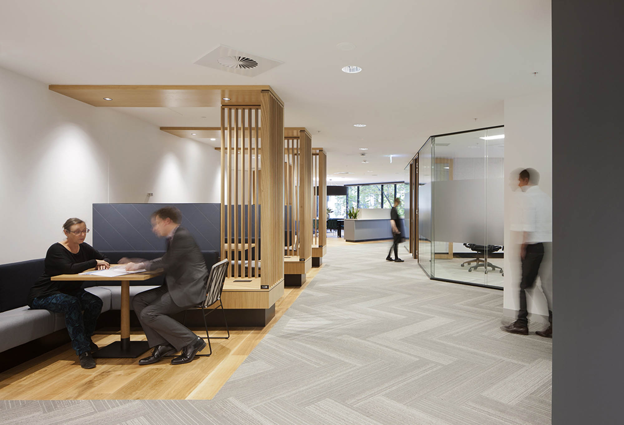 unisuper melbourne workplace office fitout breakout focus timber wood partition glass meeting 
