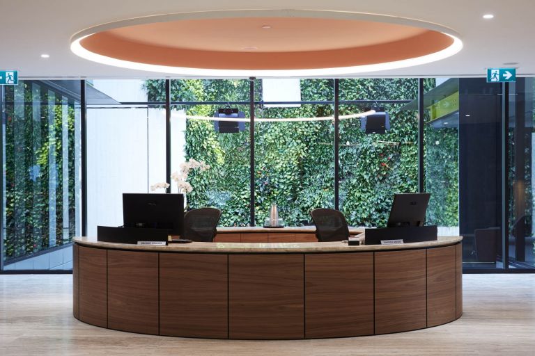 bdo melbourne office fitout circular reception desk