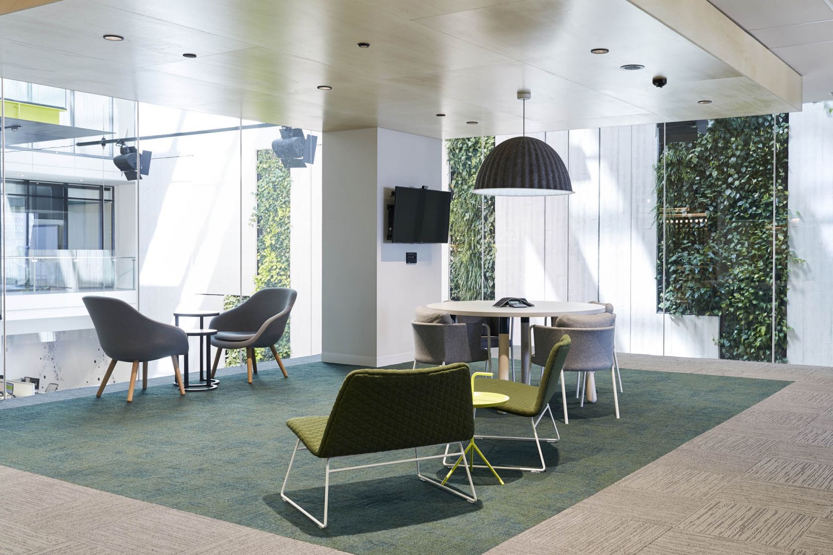 pexa melbourne office fitout glass meeting atrium breakout timber bulkhead 