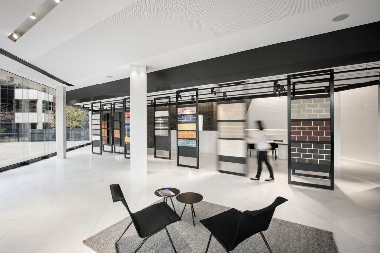 brickwork design austral brick studio adelaide fitout construction showroom sliding panels seating 