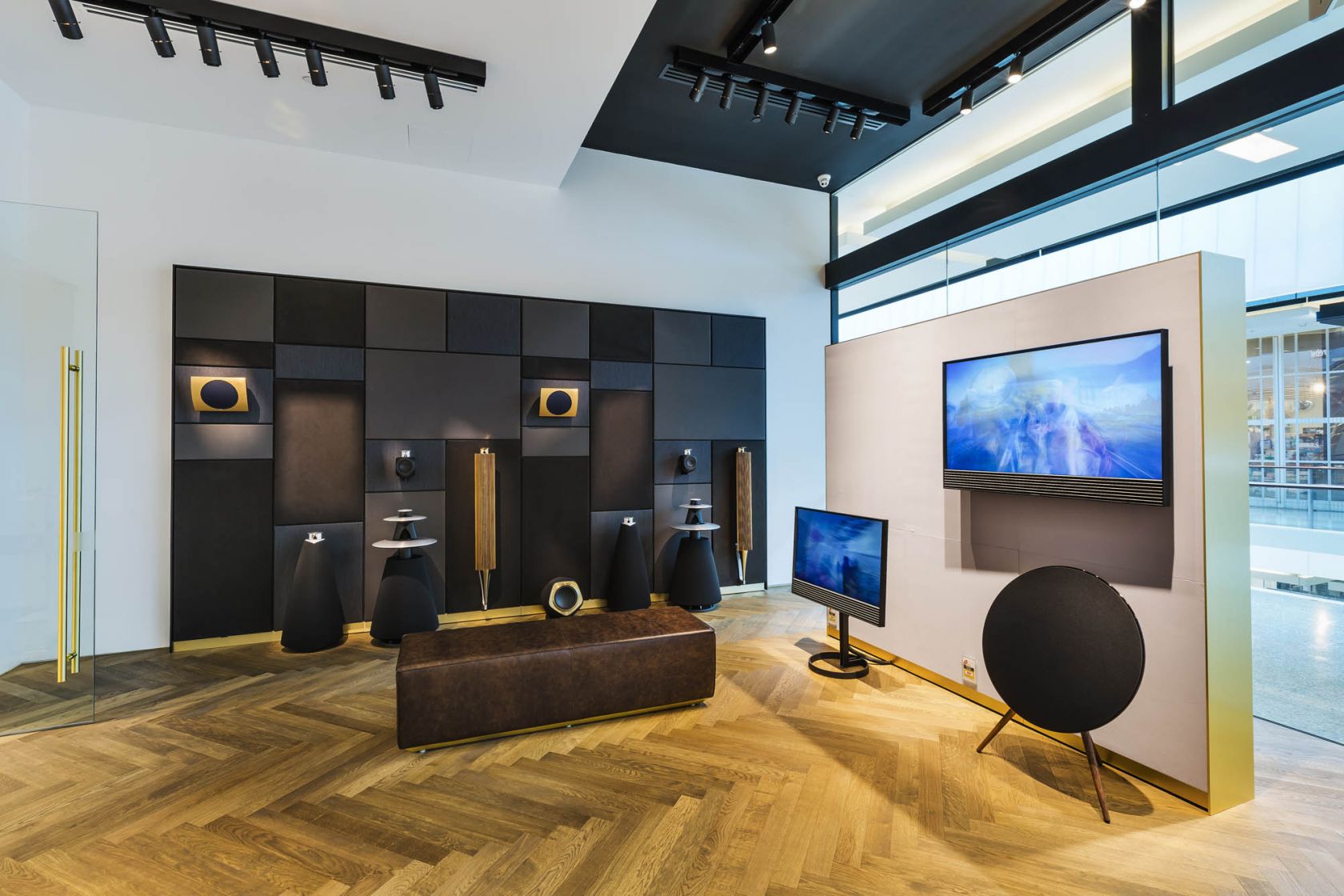 bang and olufsen retail sydney bondi showroom directional track lighting bulkhead experience room acoustic