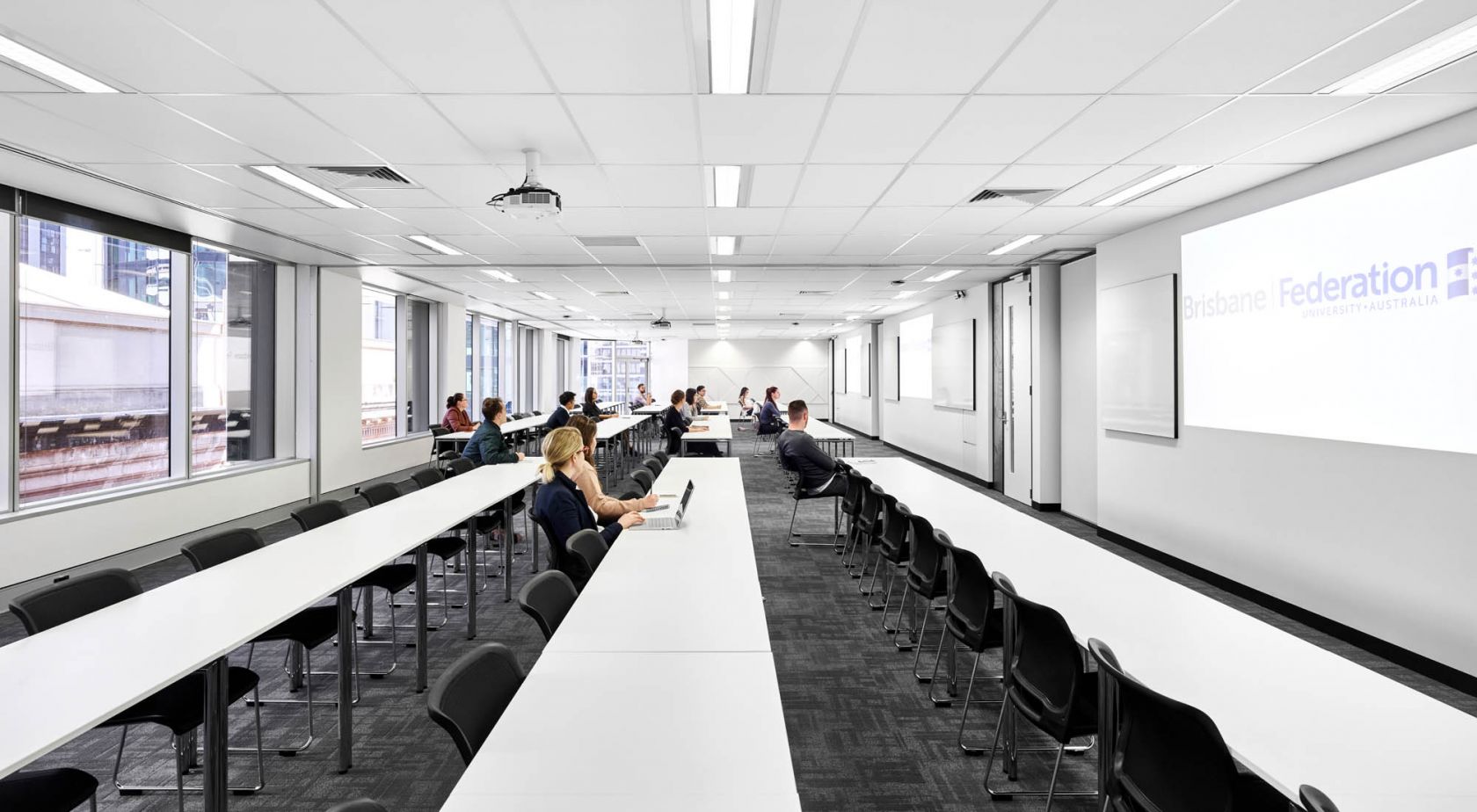 interior fitout federation university australia campus brisbane classroom with projector