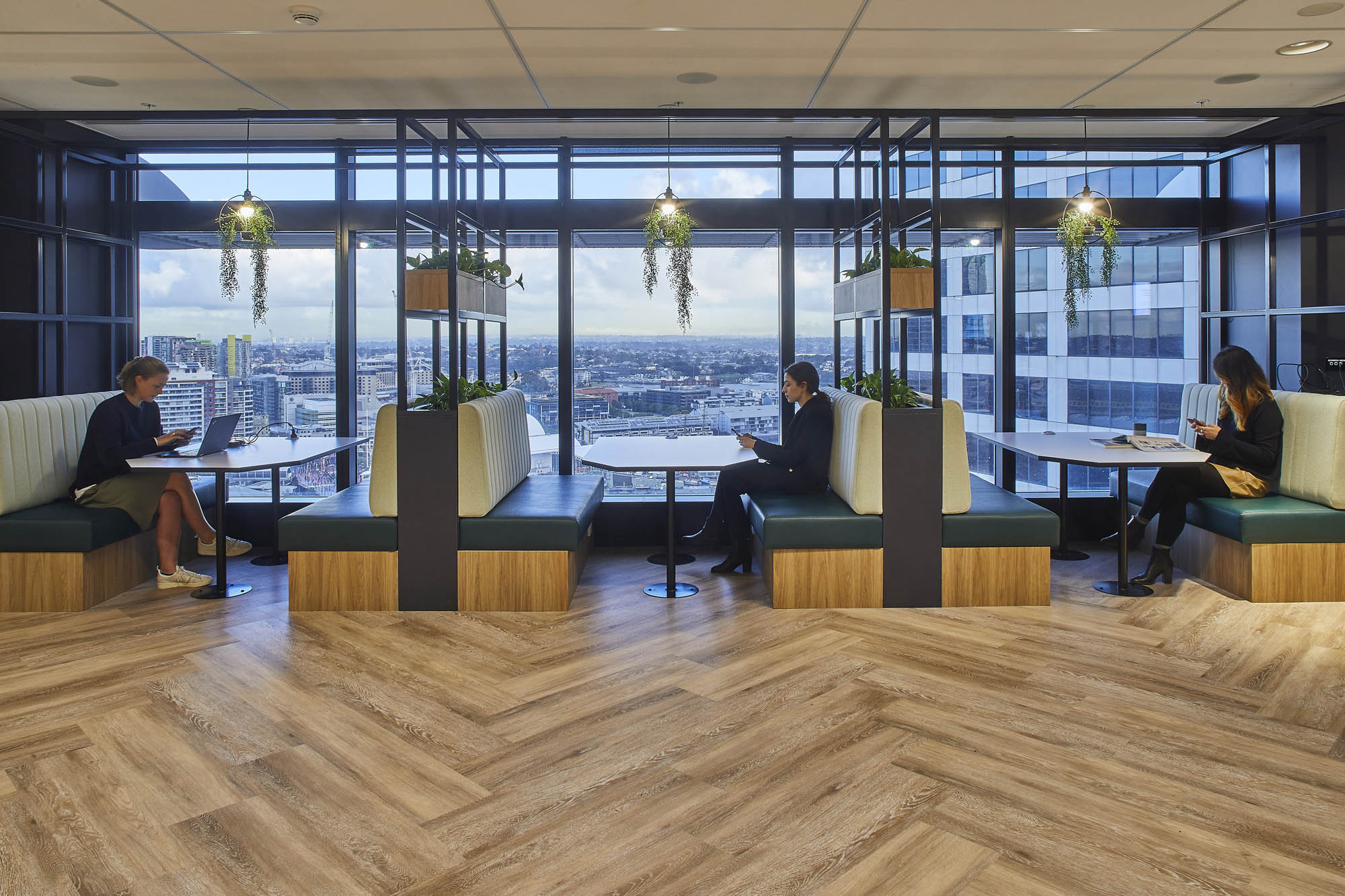 government fitout office workplace breakout booth seating plants