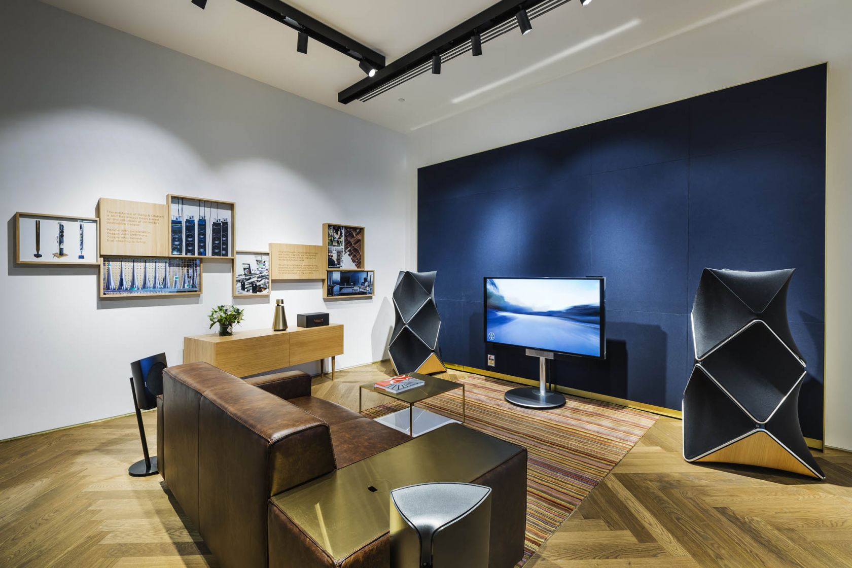 bang and olufsen retail sydney bondi showroom herringbone timber directional track lighting lounge experience 