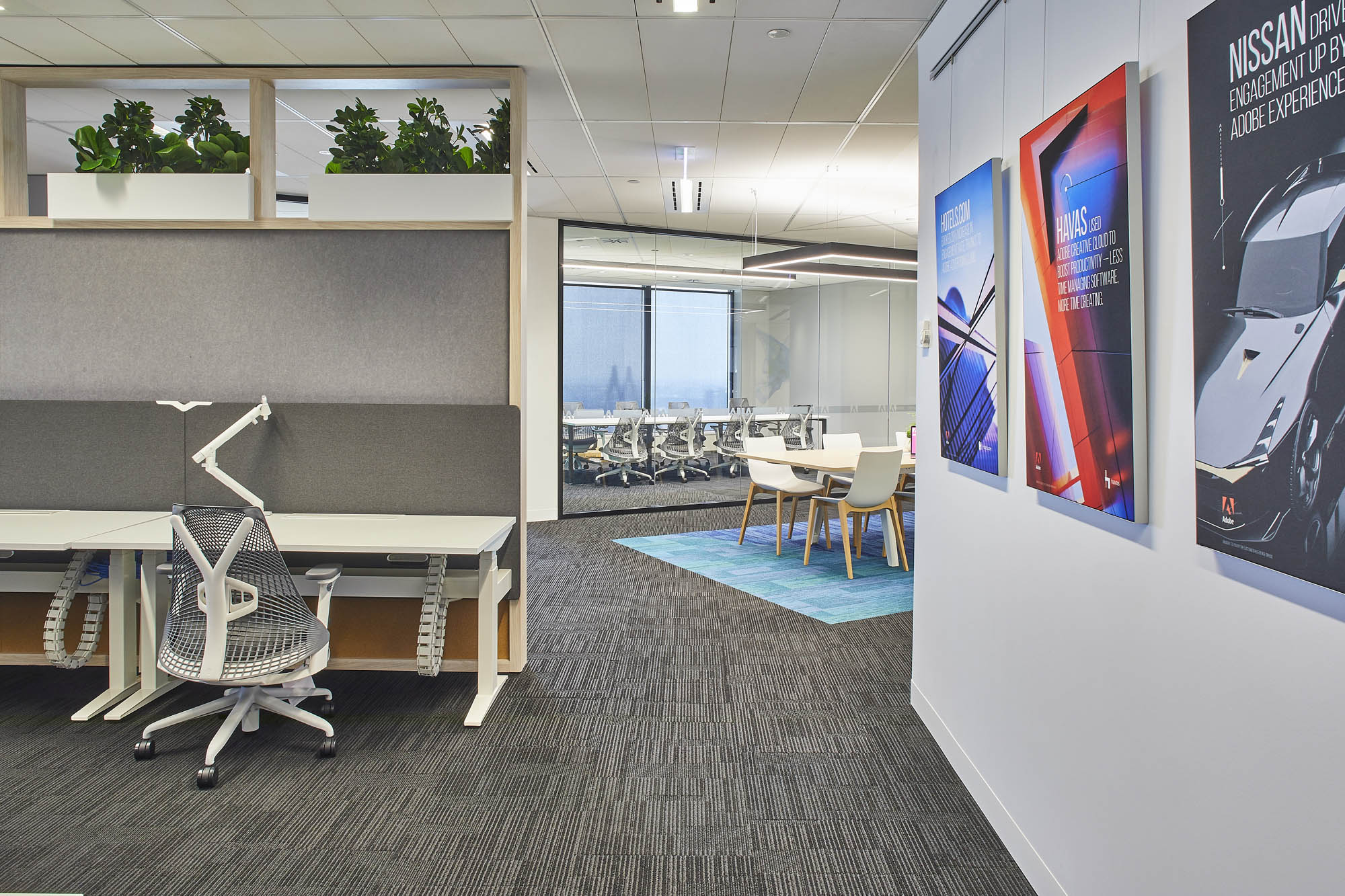 Adobe Head Office Australia Schiavello Fitout Workspace Commercial Office artwork painting workstation workspace breakout desks 