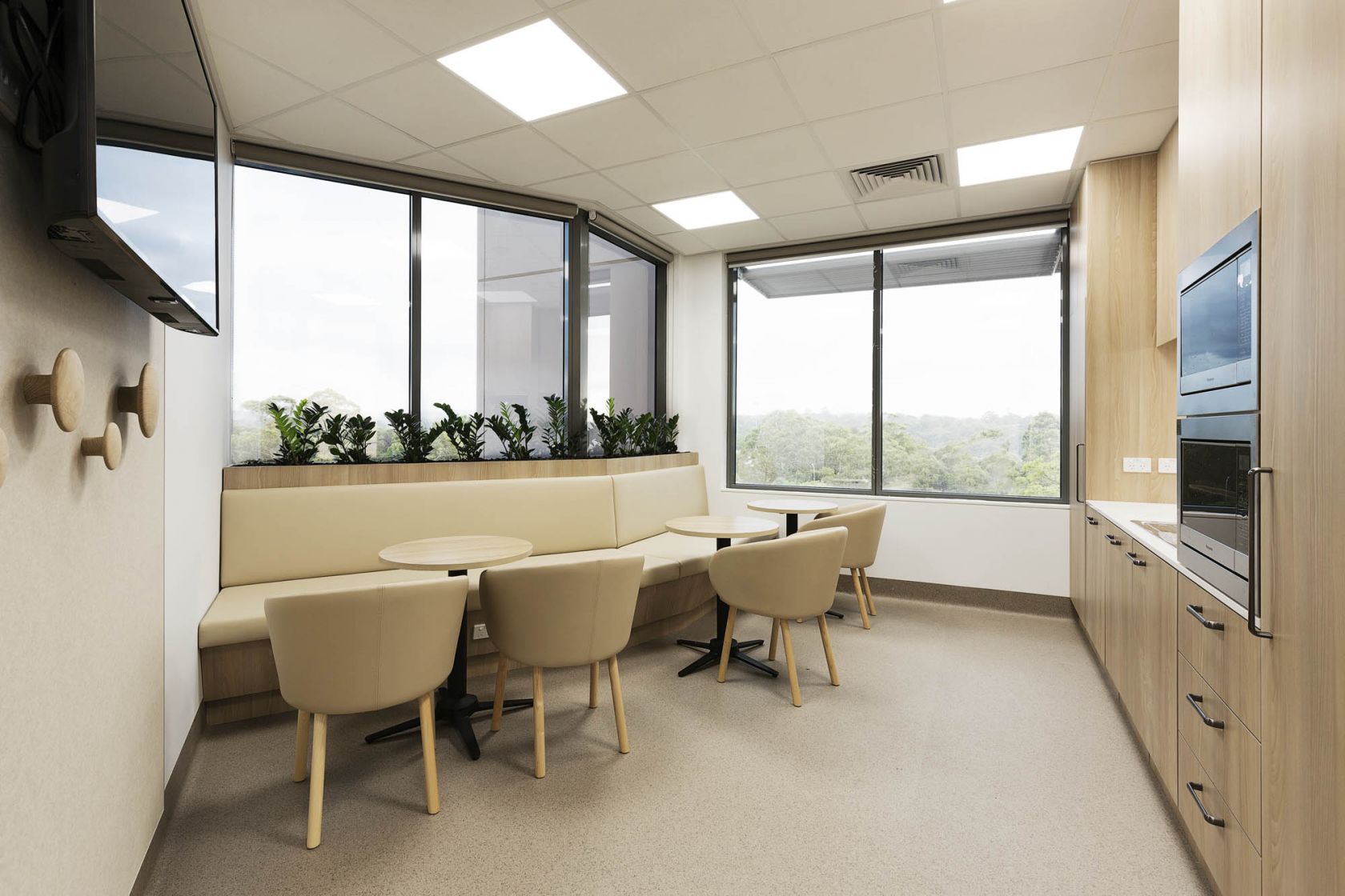 Macquarie Clinic University construction fitout health aged care kitchen lunch breakout dining planters