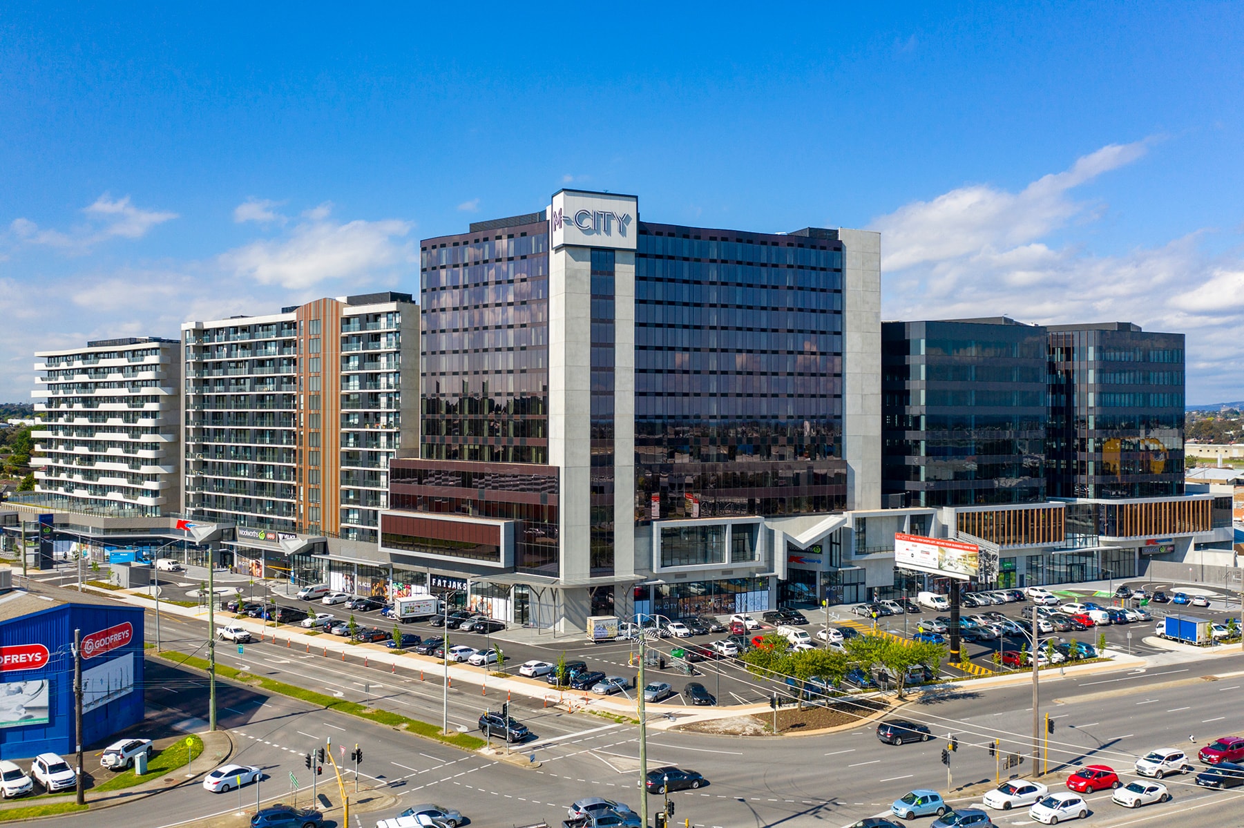 m-city clayton drone aerial photo of mixed used property development