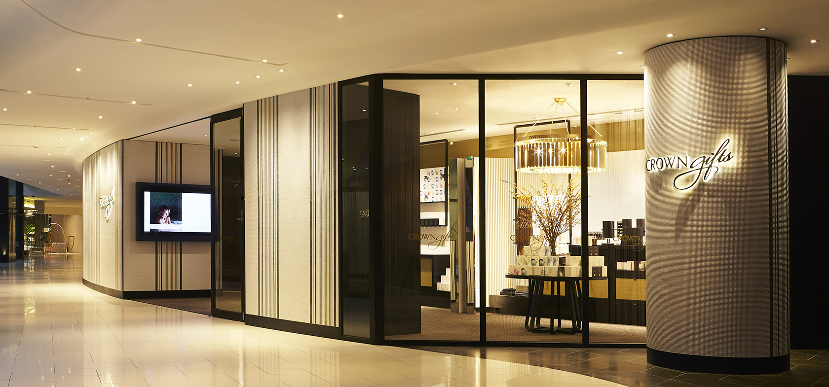 Crown gift store gold fascia retail fitout melbourne