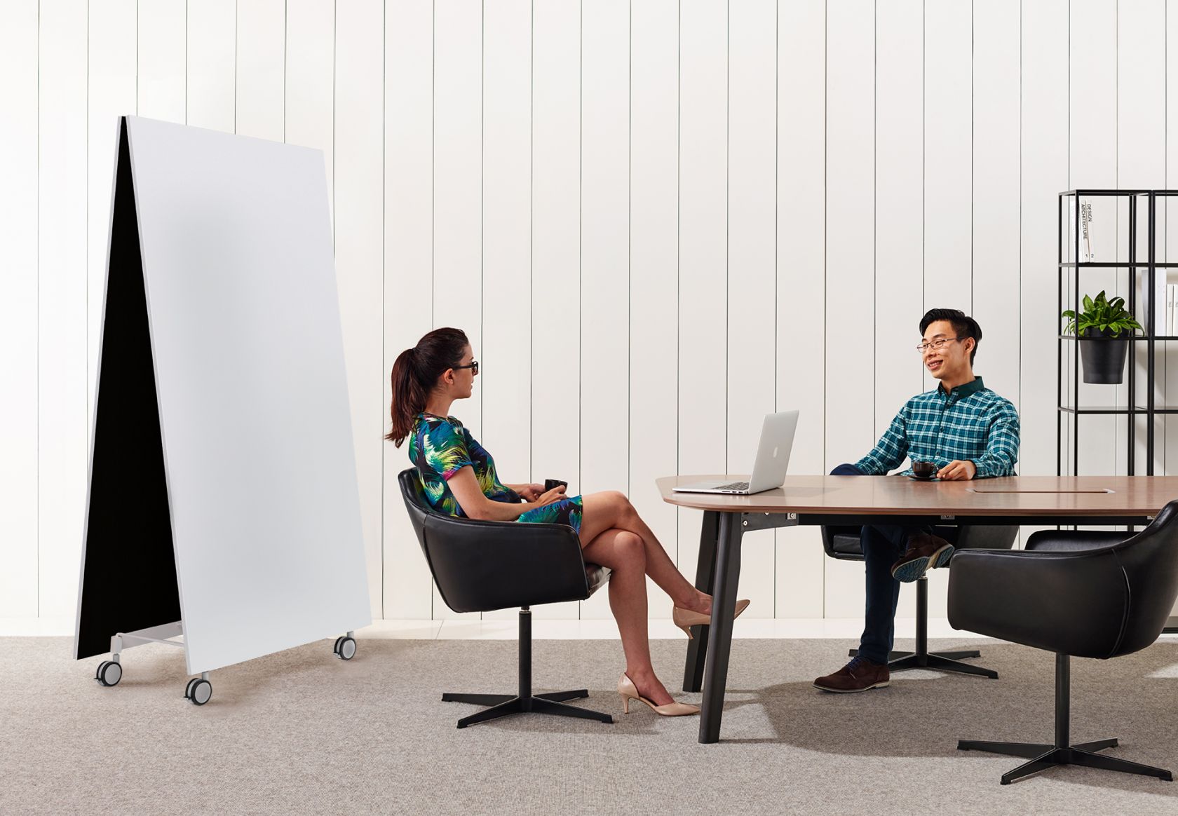 Henge Whiteboard, Parley Table, Palomino Chair and Vertical Garden