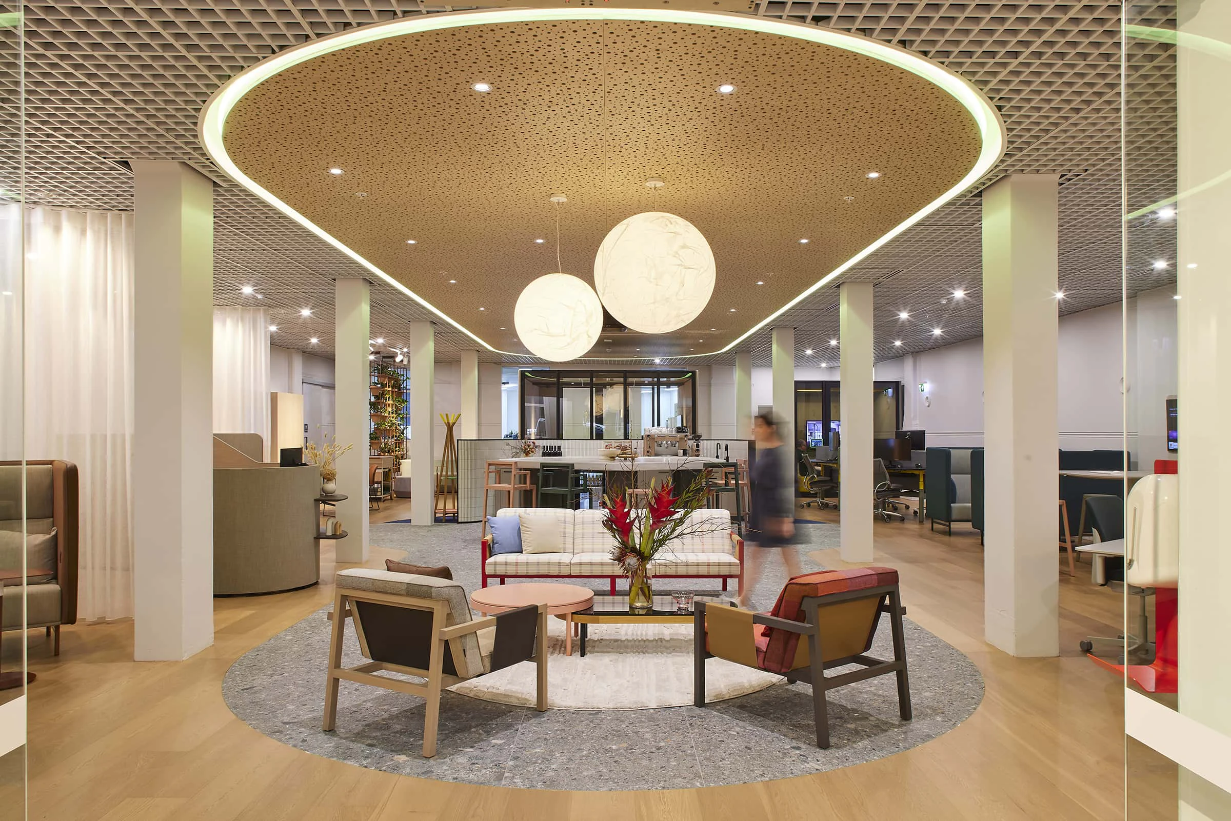 home decor, rug, indoors, foyer, person, chair, furniture, couch, lamp, lounge